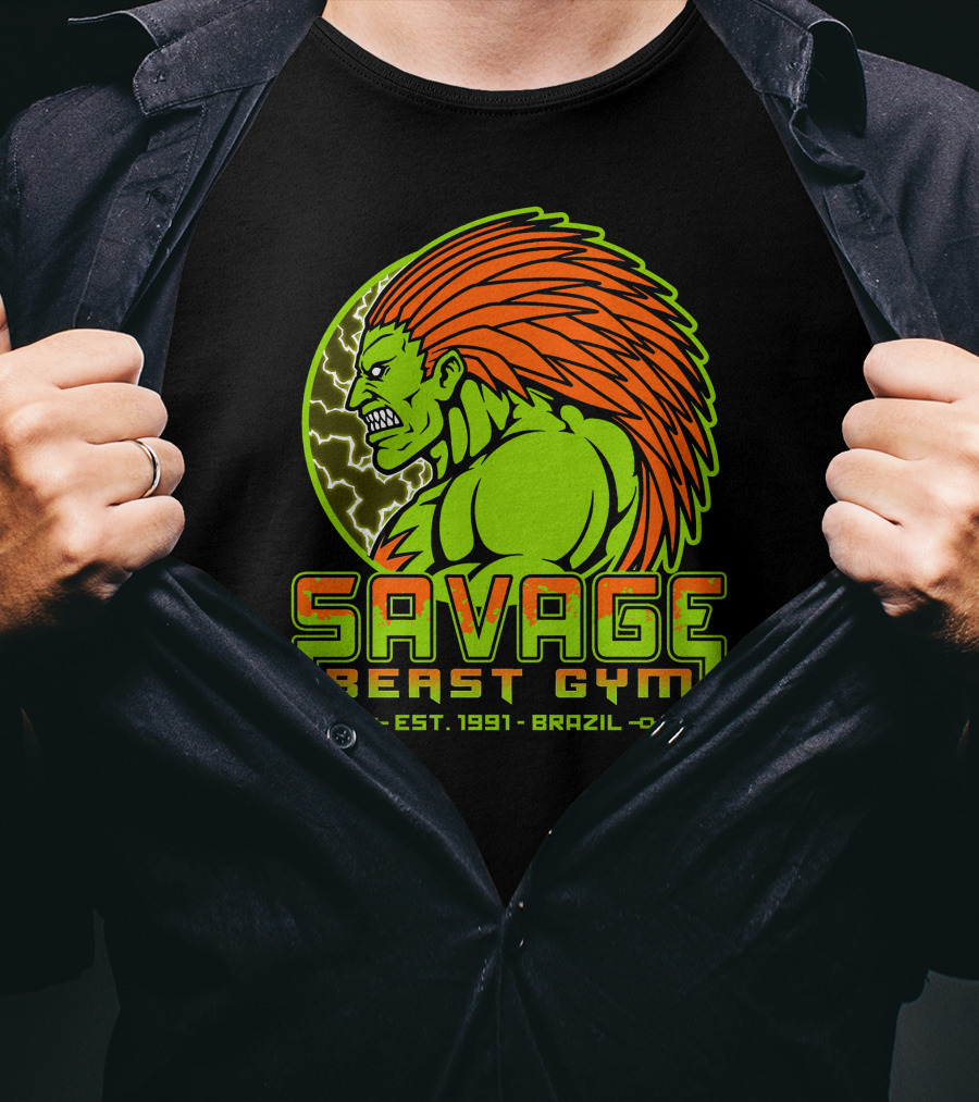 Savage Beast Gym Est. 1991 Brazil Green Monster With Orange Hair T-Shirt