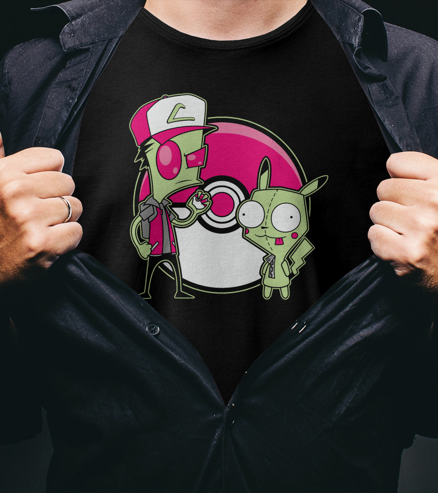 Invader Zim Gir Pikachu Pokemon Trainer Mashup T-Shirt