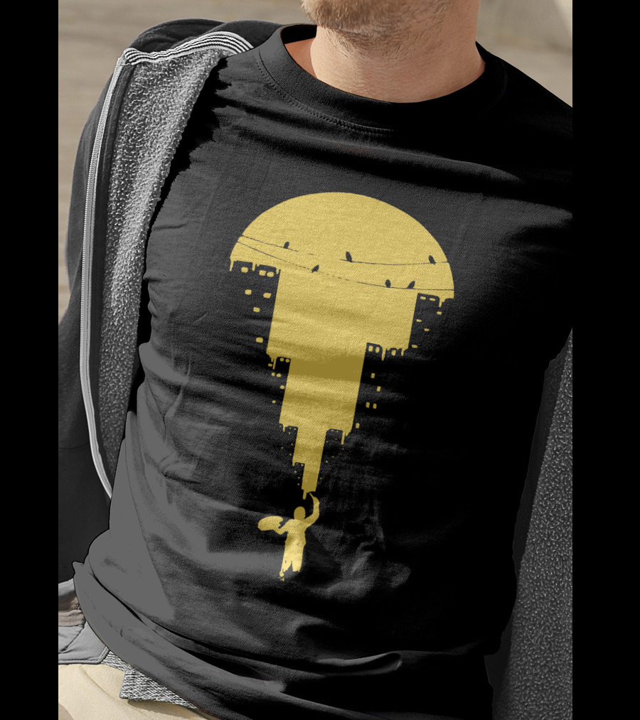 Paint It Orange Dripping Skyline With Birds T-Shirt