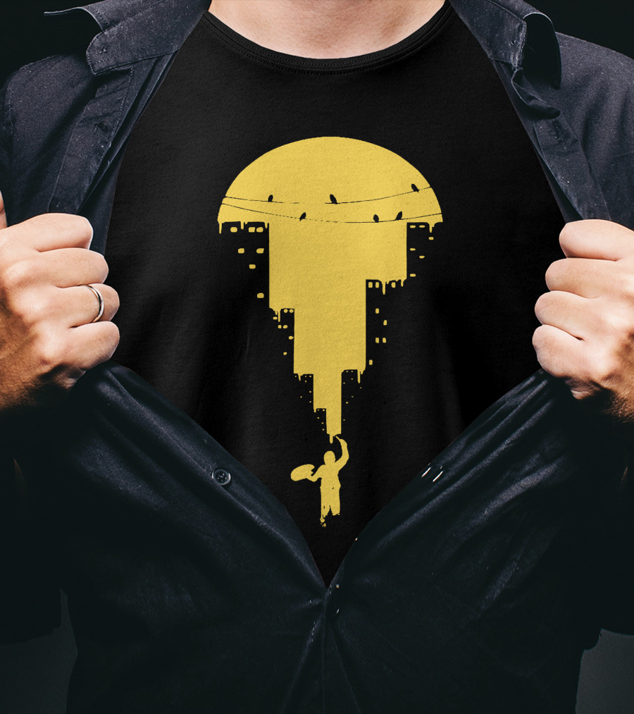 Paint It Orange Dripping Skyline With Birds T-Shirt