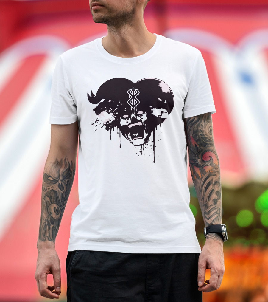 HELL DEMON Scream Symbol Dripping Horns T-Shirt
