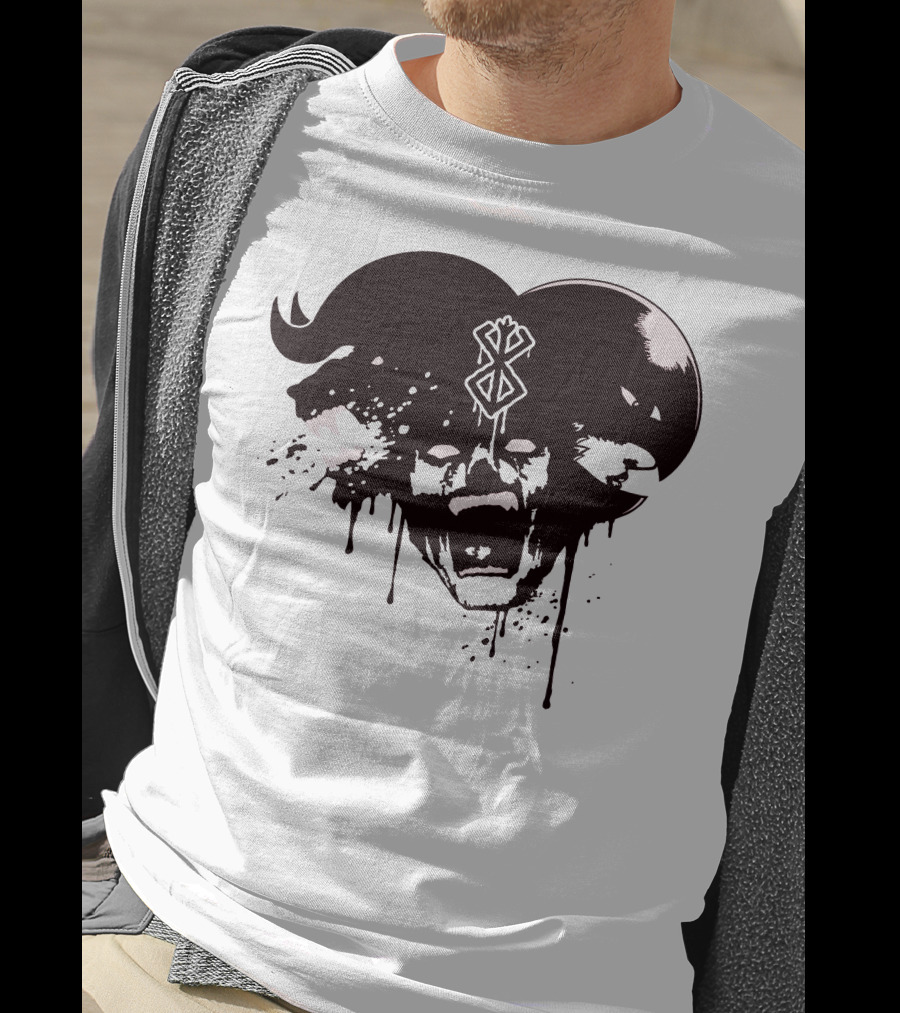 HELL DEMON Scream Symbol Dripping Horns T-Shirt