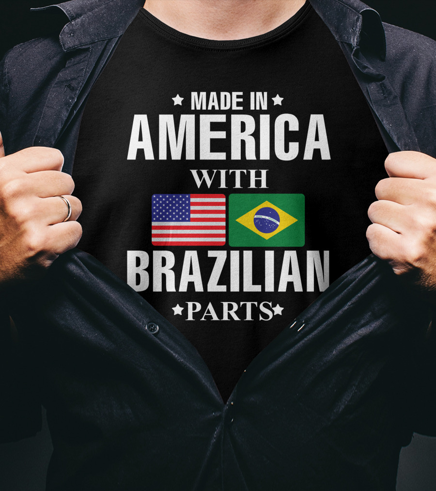 Made IN America With Brazilian Parts USA Brazil Flags T-Shirt