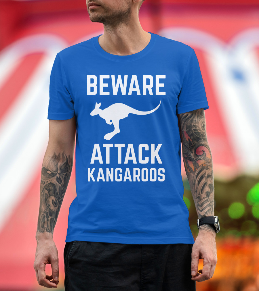 Beware Attack Kangaroos Warning Sign T-Shirt