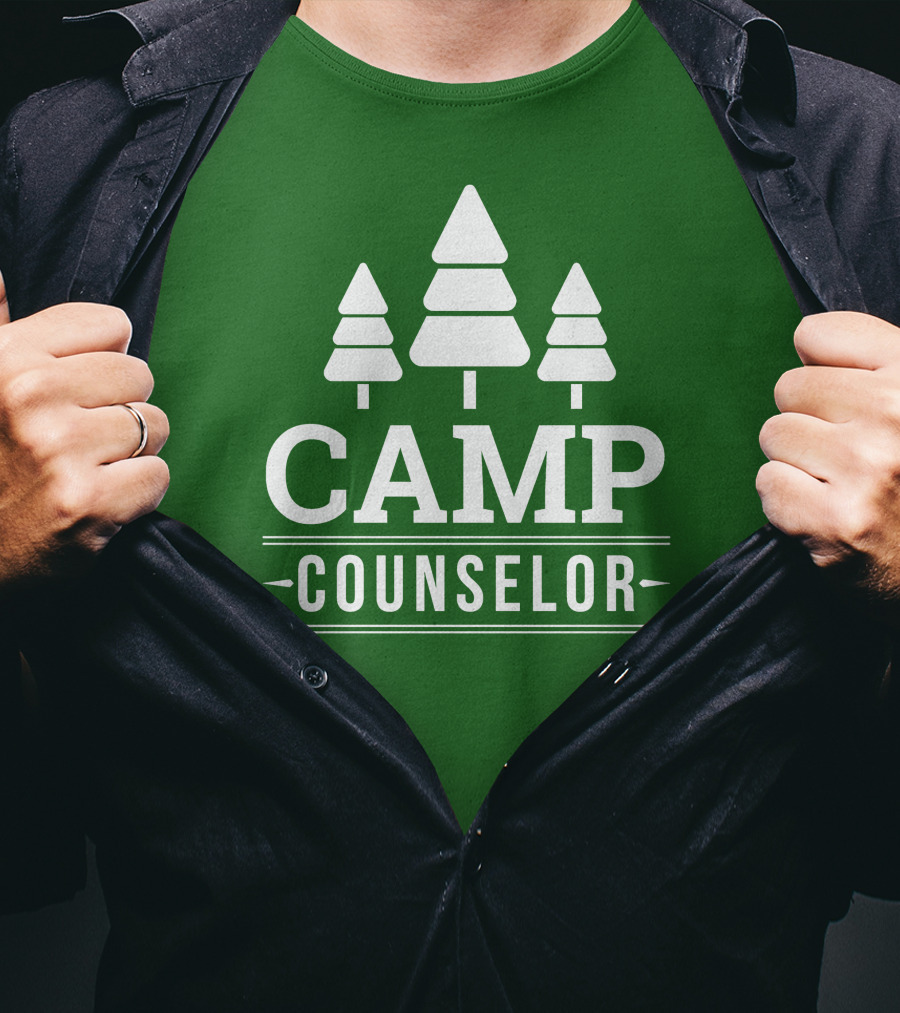 CAMP COUNSELOR Tree Icon Green Background T-Shirt
