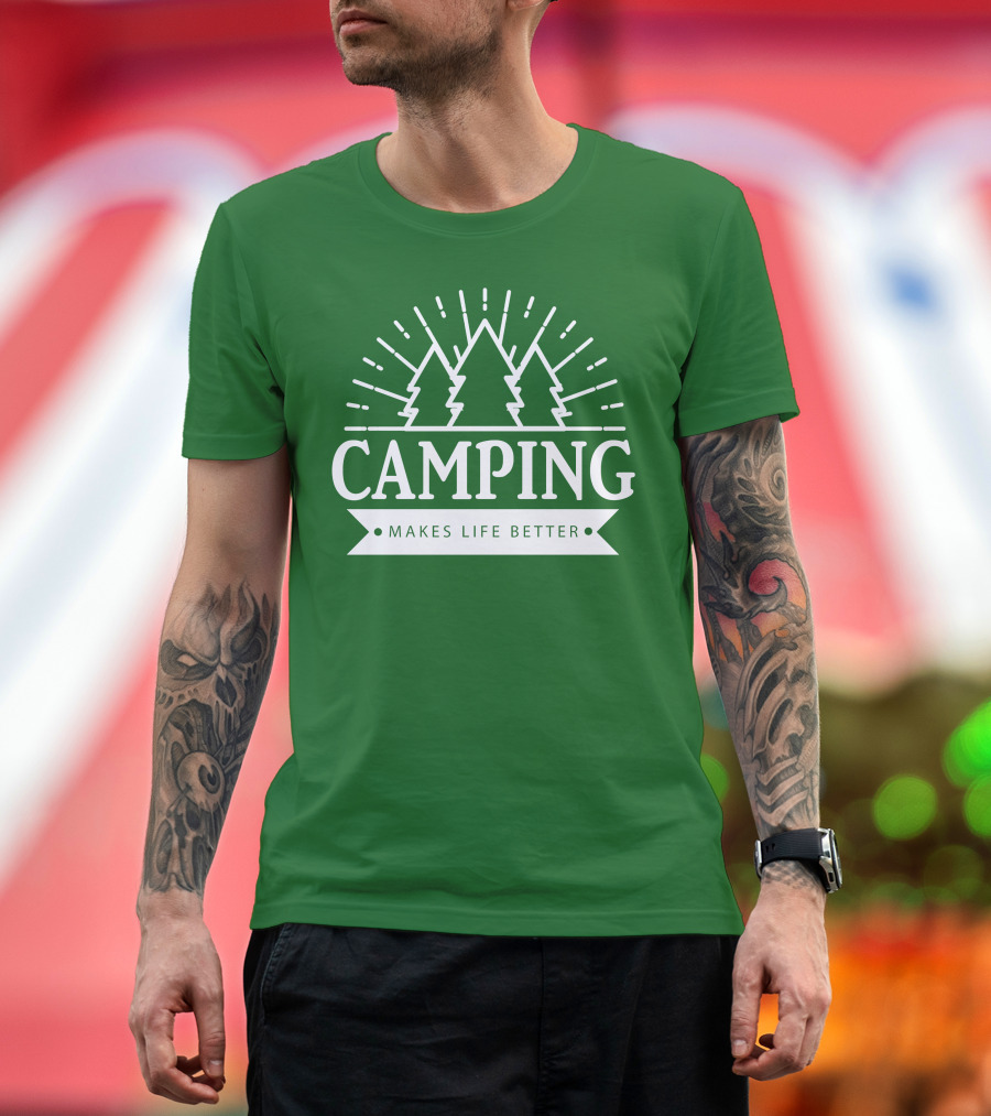 Camping Makes Life Better With Forest Trees and Radiant Sunburst T-Shirt