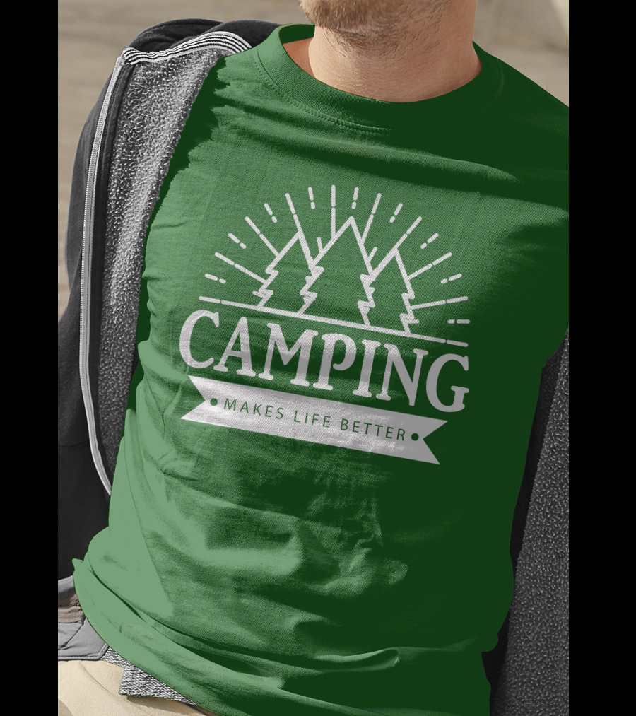 Camping Makes Life Better With Forest Trees And Radiant Sunburst T-Shirt