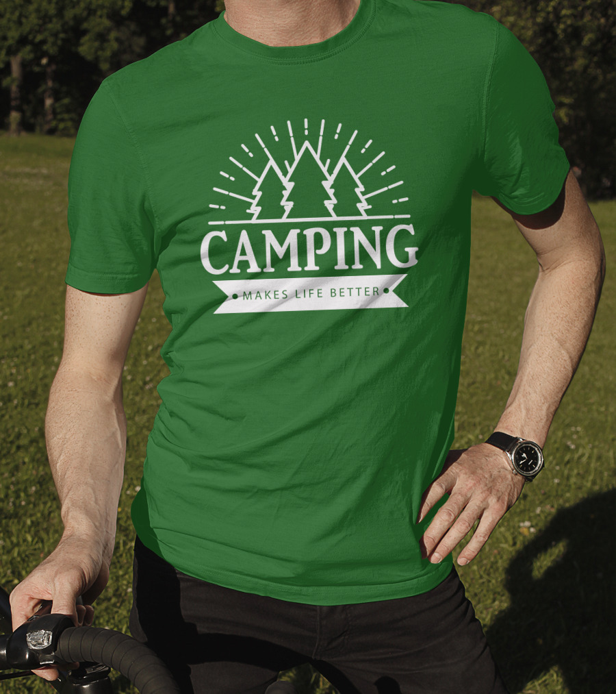 Camping Makes Life Better With Forest Trees And Radiant Sunburst T-Shirt