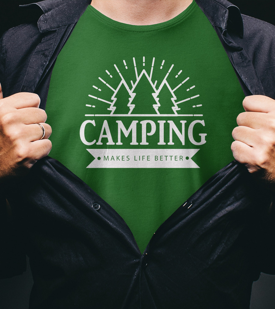 Camping Makes Life Better With Forest Trees And Radiant Sunburst T-Shirt