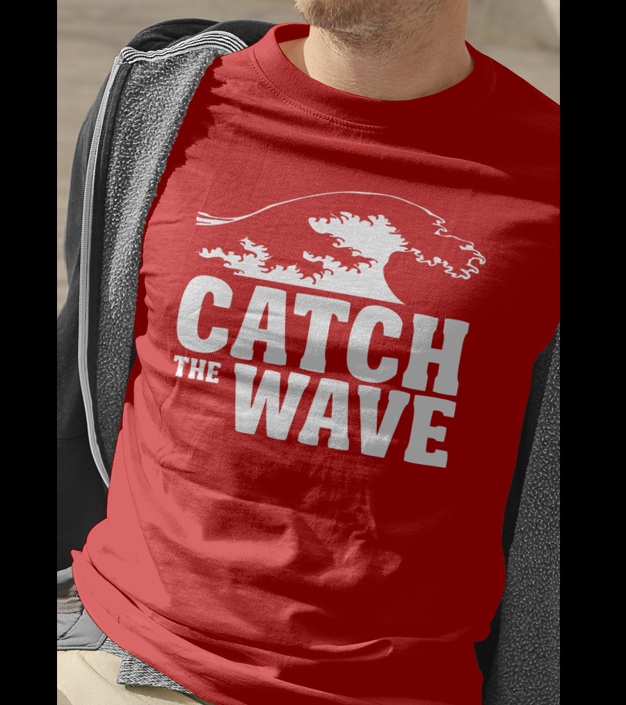 CATCH THE WAVE Red Surf Ocean Wave T-Shirt