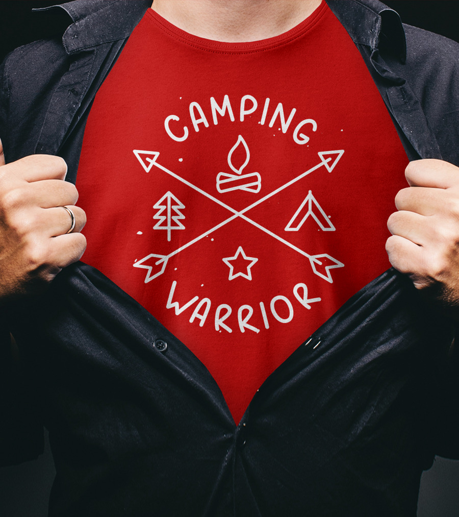 Camping Warrior Arrows Fire Tent Tree Star T-Shirt