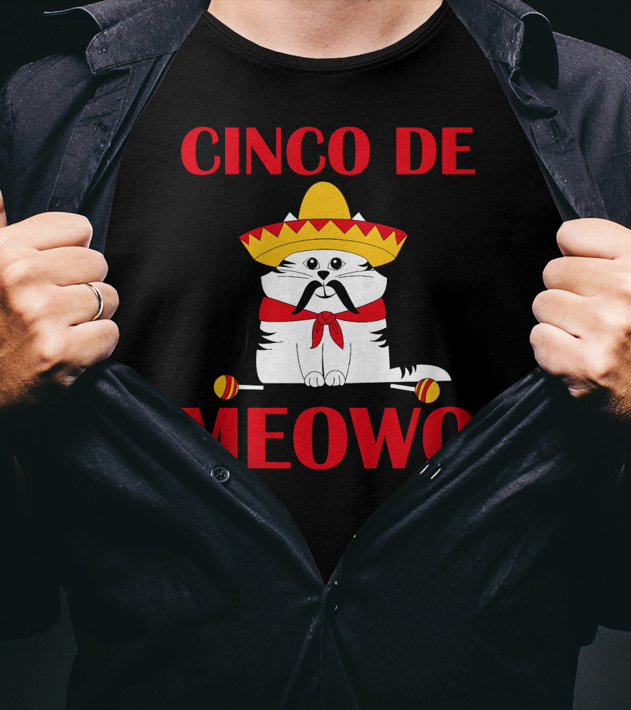 Cinco De Meowo Cat Sombrero And Maracas Cinco De Mayo T-Shirt