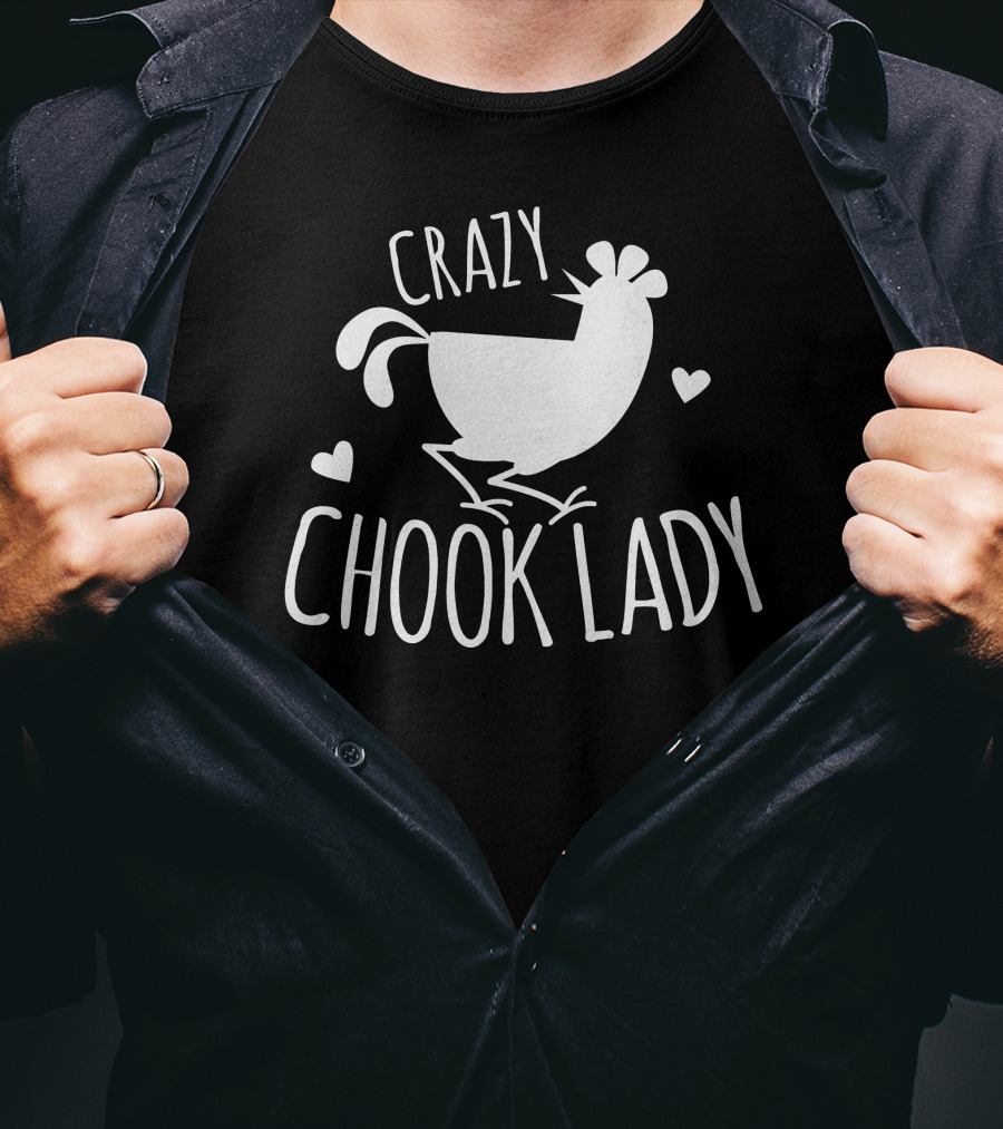 Crazy Chook Lady Hen Illustration With Hearts T-Shirt