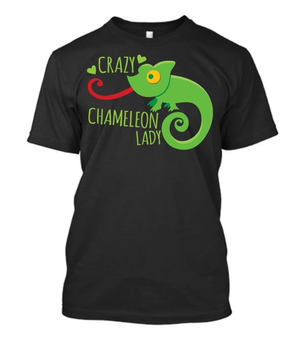 CRAZY CHAMELEON LADY Green Cartoon With Hearts T-Shirt
