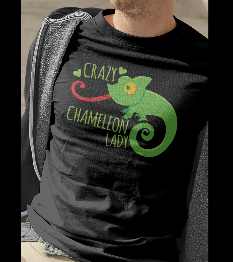 CRAZY CHAMELEON LADY Green Cartoon With Hearts T-Shirt