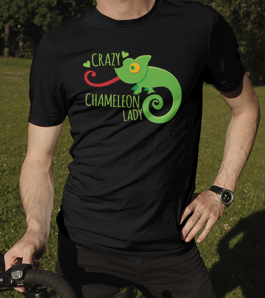 CRAZY CHAMELEON LADY Green Cartoon With Hearts T-Shirt