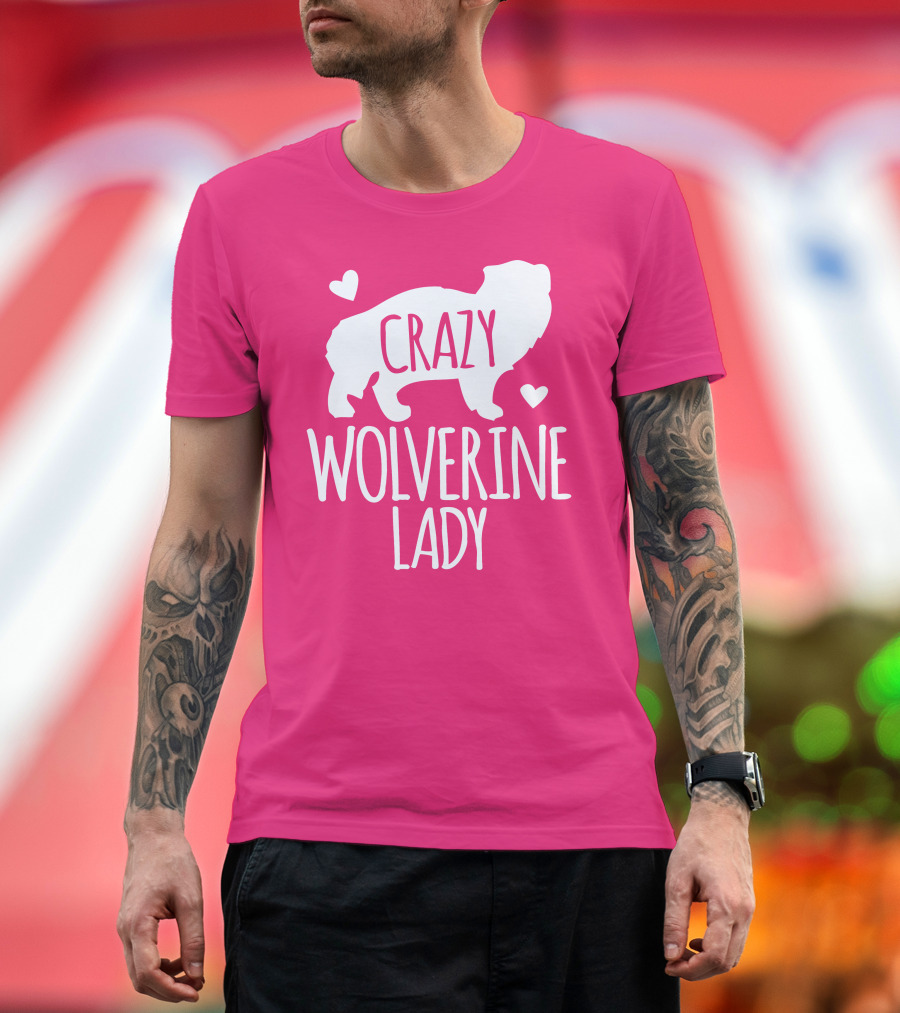Crazy Wolverine Lady Silhouette with Hearts T-Shirt
