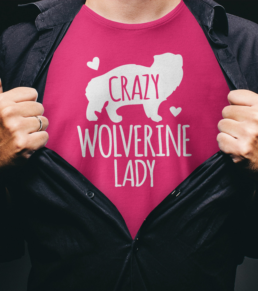 Crazy Wolverine Lady Silhouette With Hearts T-Shirt