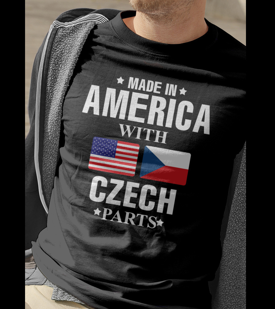 Made IN America With Czech Parts USA Czechia Flags T-Shirt