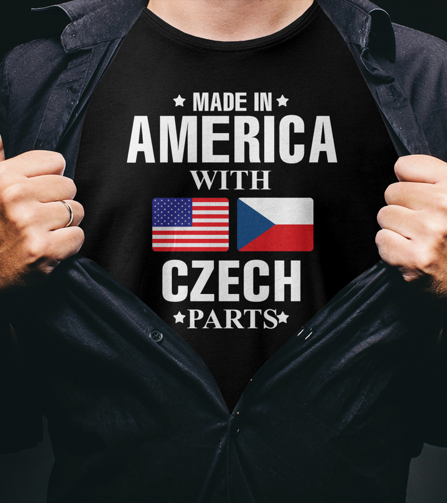 Made IN America With Czech Parts USA Czechia Flags T-Shirt