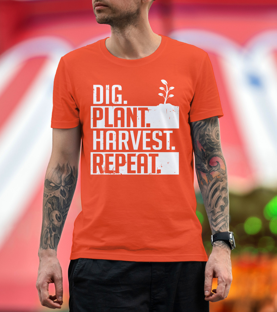 Dig Plant Harvest Repeat Gardening Cycle with Sprout T-Shirt