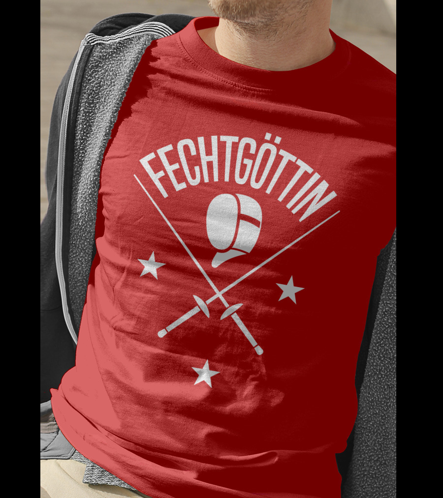 Fechtgöttin Fencing Helmet And Crossed Swords With Stars T-Shirt