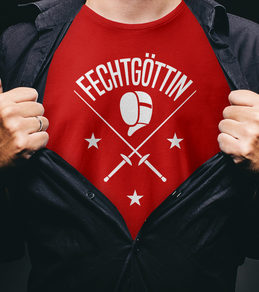 Fechtgöttin Fencing Helmet And Crossed Swords With Stars T-Shirt