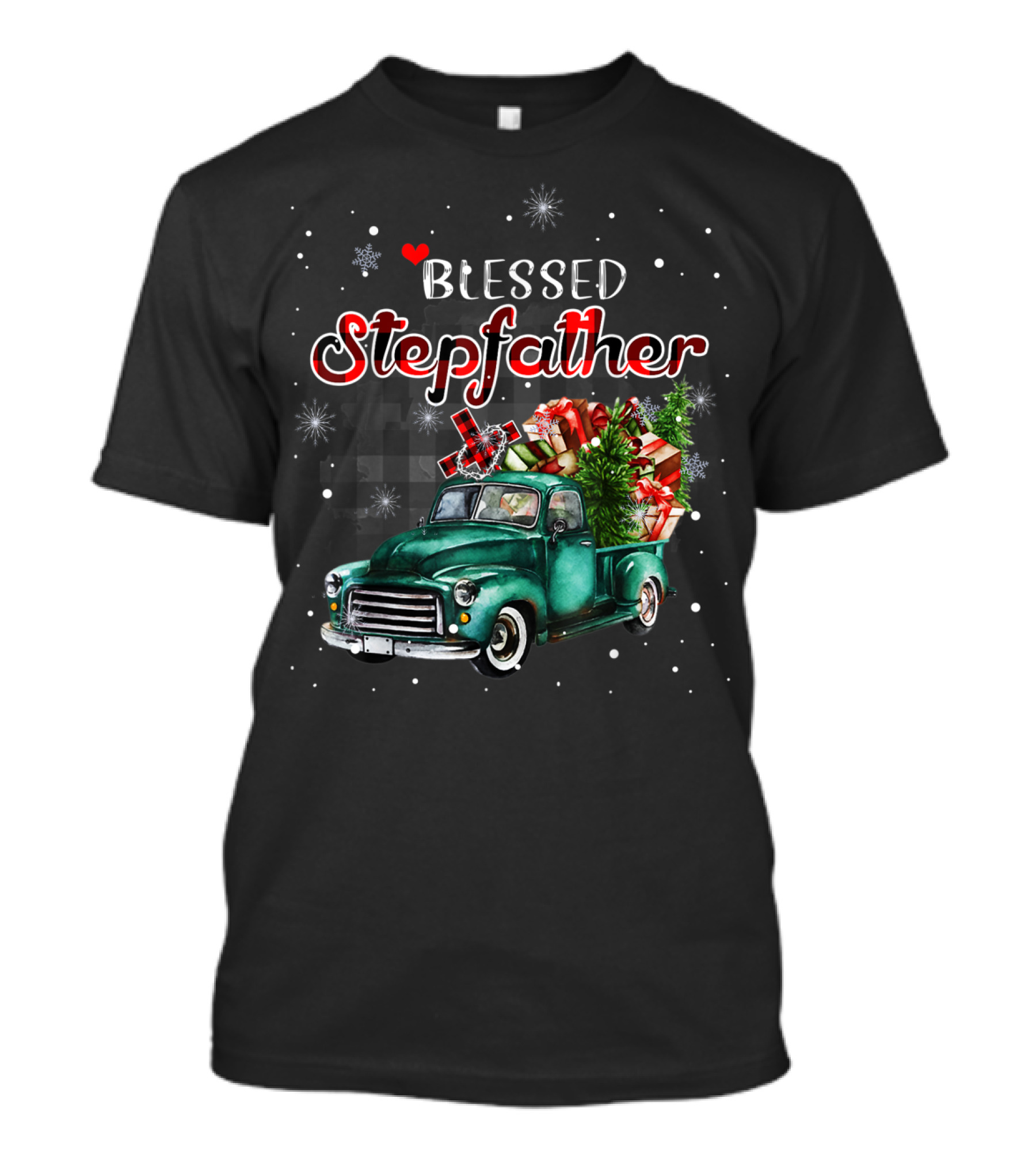 Blessed Stepfather Vintage Truck Christmas Plaid Snowflakes T-Shirt