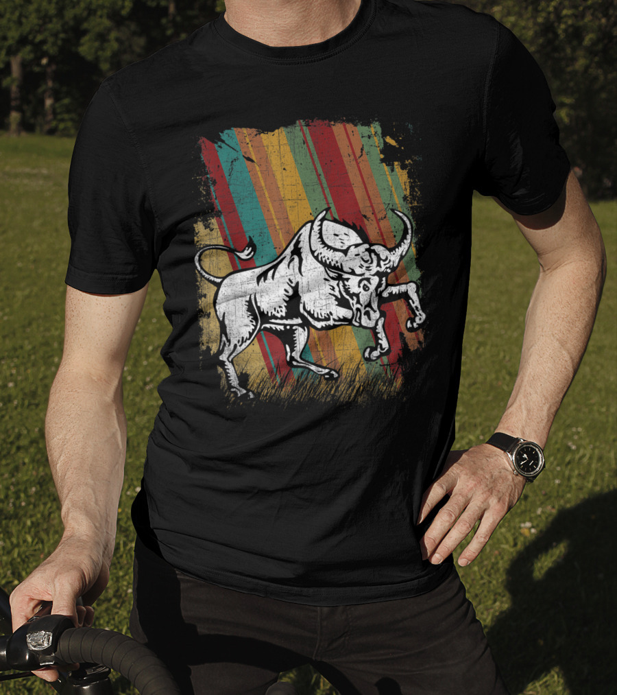 Retro Distressed Grunge Buffalo With Vintage Color Stripes T-Shirt