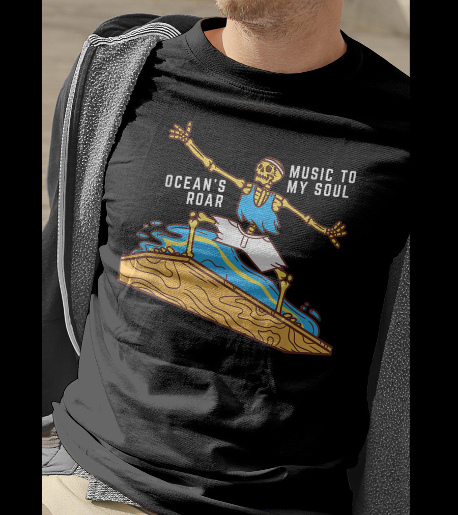 Ocean's Roar Surfing Skeleton Music To My Soul Summer T-Shirt