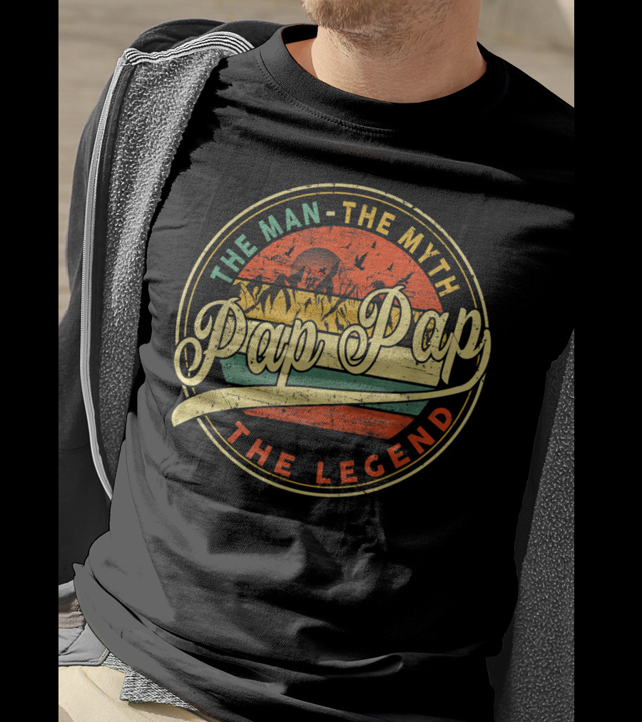 The Man The Myth Pap Pap The Legend Vintage Sun Mountain Scene T-Shirt
