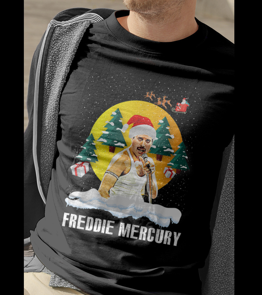 All I Want For Christmas Is Freddie Mercury Santa Festive Trees And Gifts T-Shirt