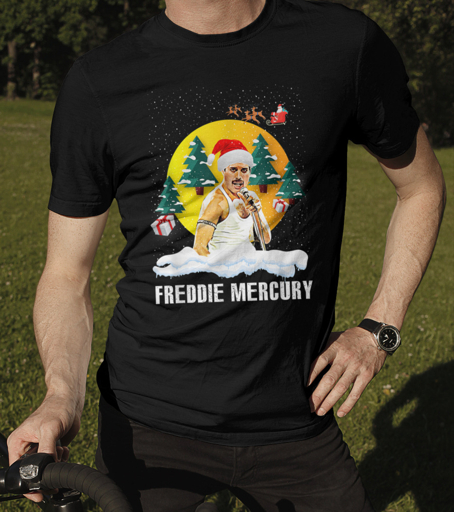 All I Want For Christmas Is Freddie Mercury Santa Festive Trees And Gifts T-Shirt