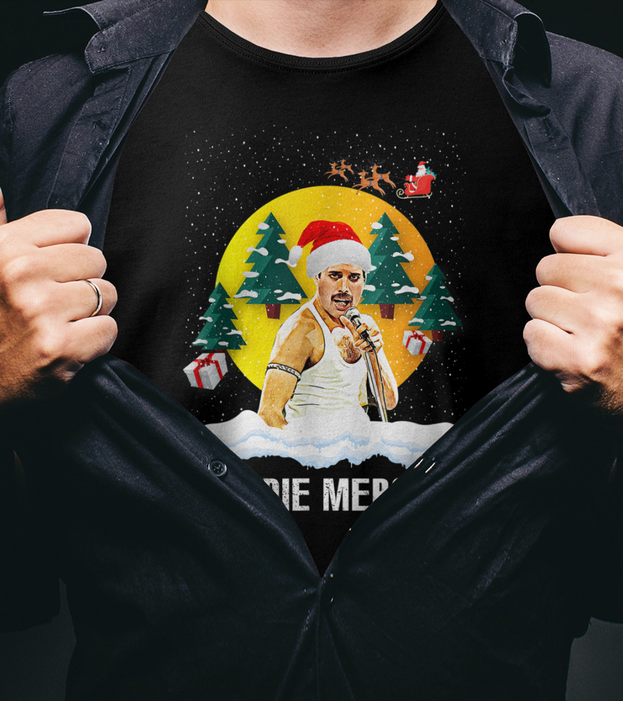 All I Want For Christmas Is Freddie Mercury Santa Festive Trees And Gifts T-Shirt