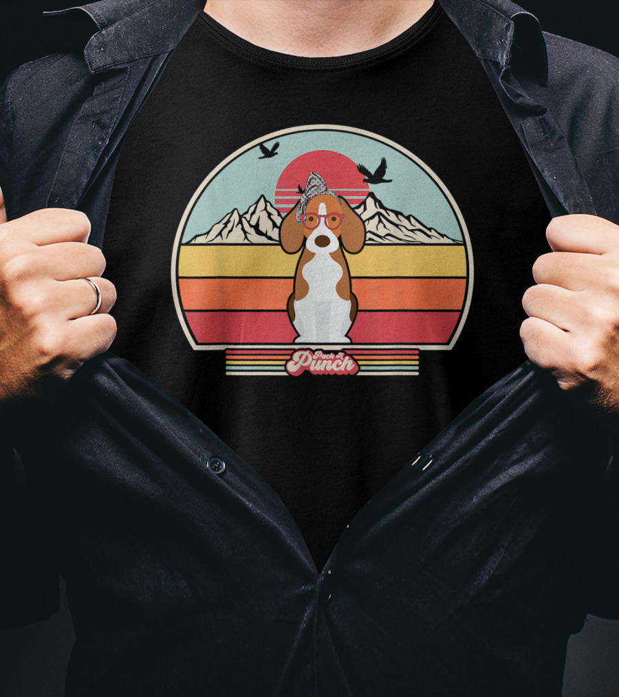 Paws And Punch Beagle Sunset Mountain T-Shirt