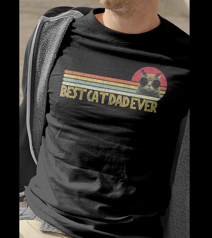 Best Cat Dad Ever Retro Sunglasses Cat Lovers T-Shirt
