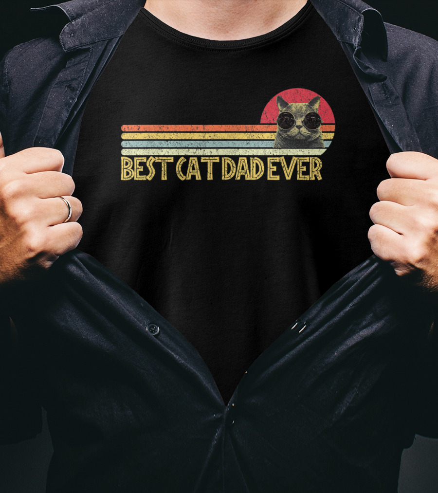 Best Cat Dad Ever Retro Sunglasses Cat Lovers T-Shirt