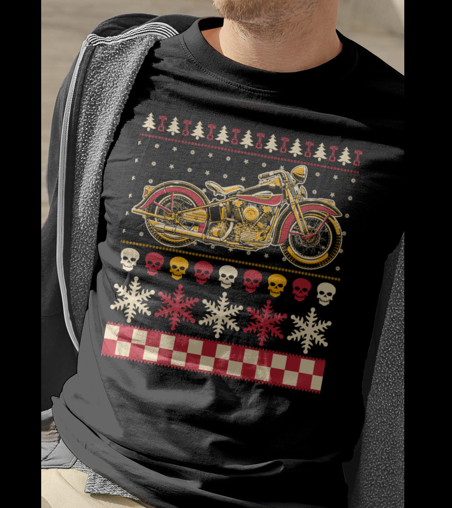 Biker Motorcycle Rider Christmas Skull Snowflake T-Shirt