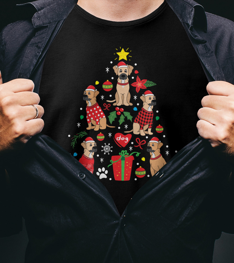 Black Mouth Cur Dog Christmas Tree T-Shirt
