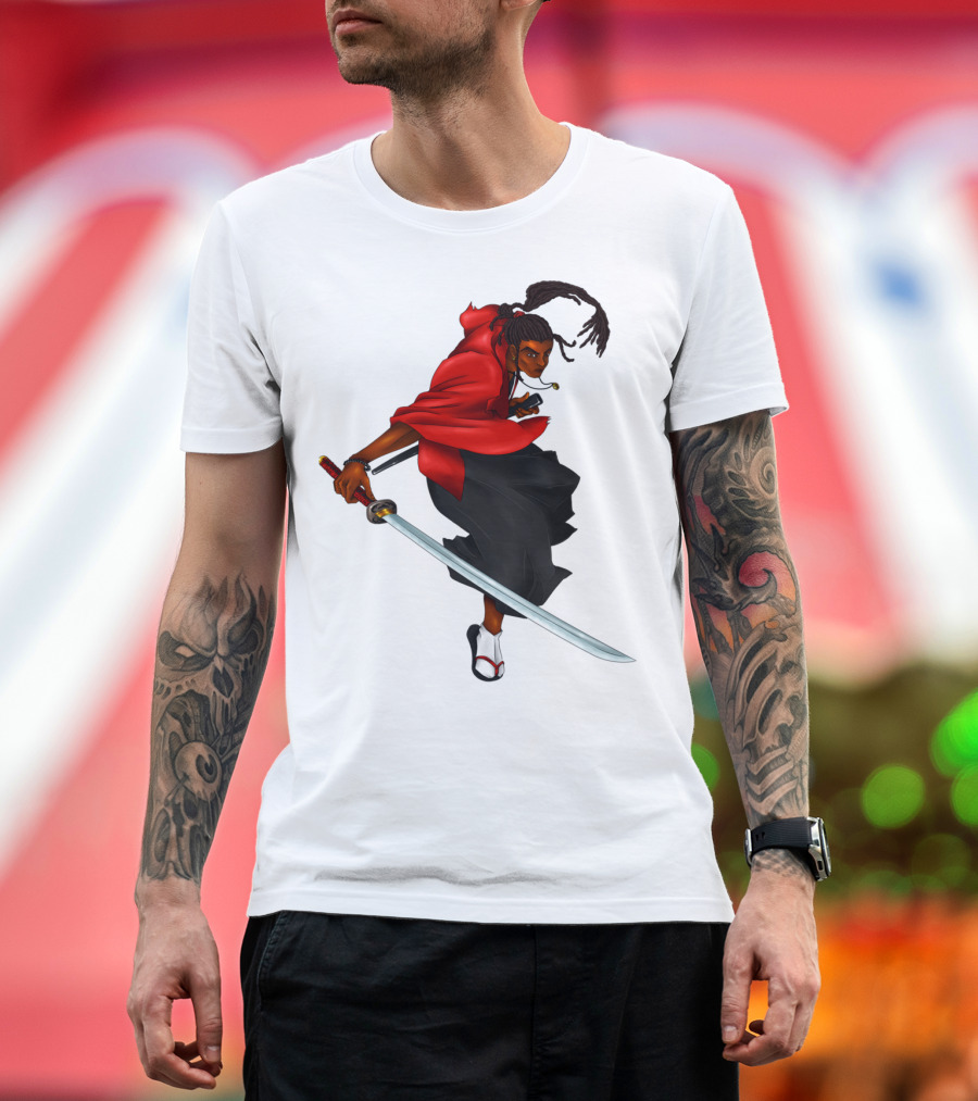 Blck Ronin Heroic Samurai Warrior in Red Cloak with Sword T-Shirt