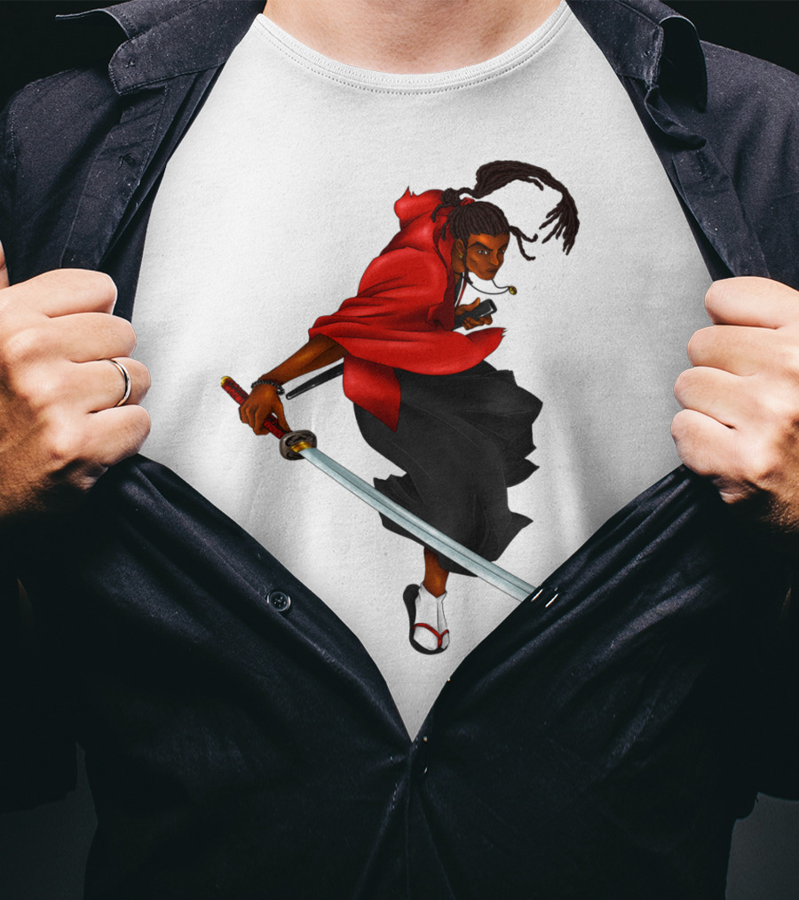 Blck Ronin Heroic Samurai Warrior In Red Cloak With Sword T-Shirt