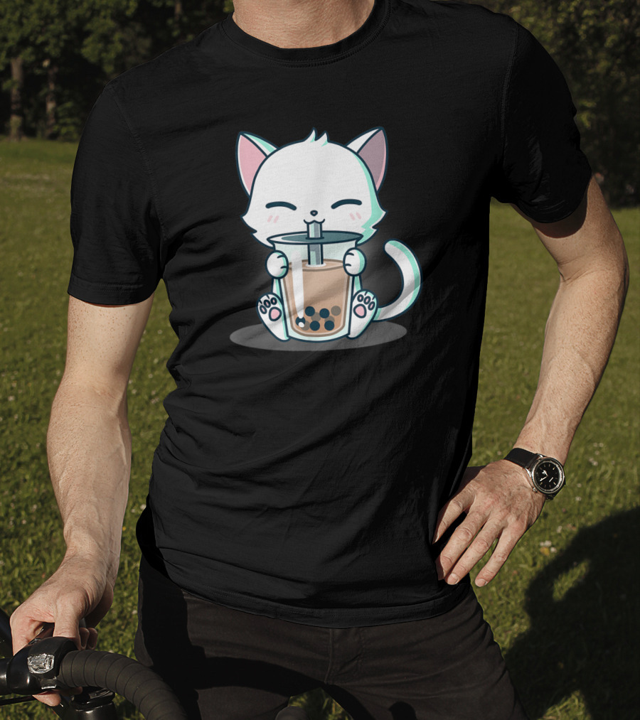 Kawaii Boba Cat Happy Kitten Drinking Bubble Tea Mood T-Shirt