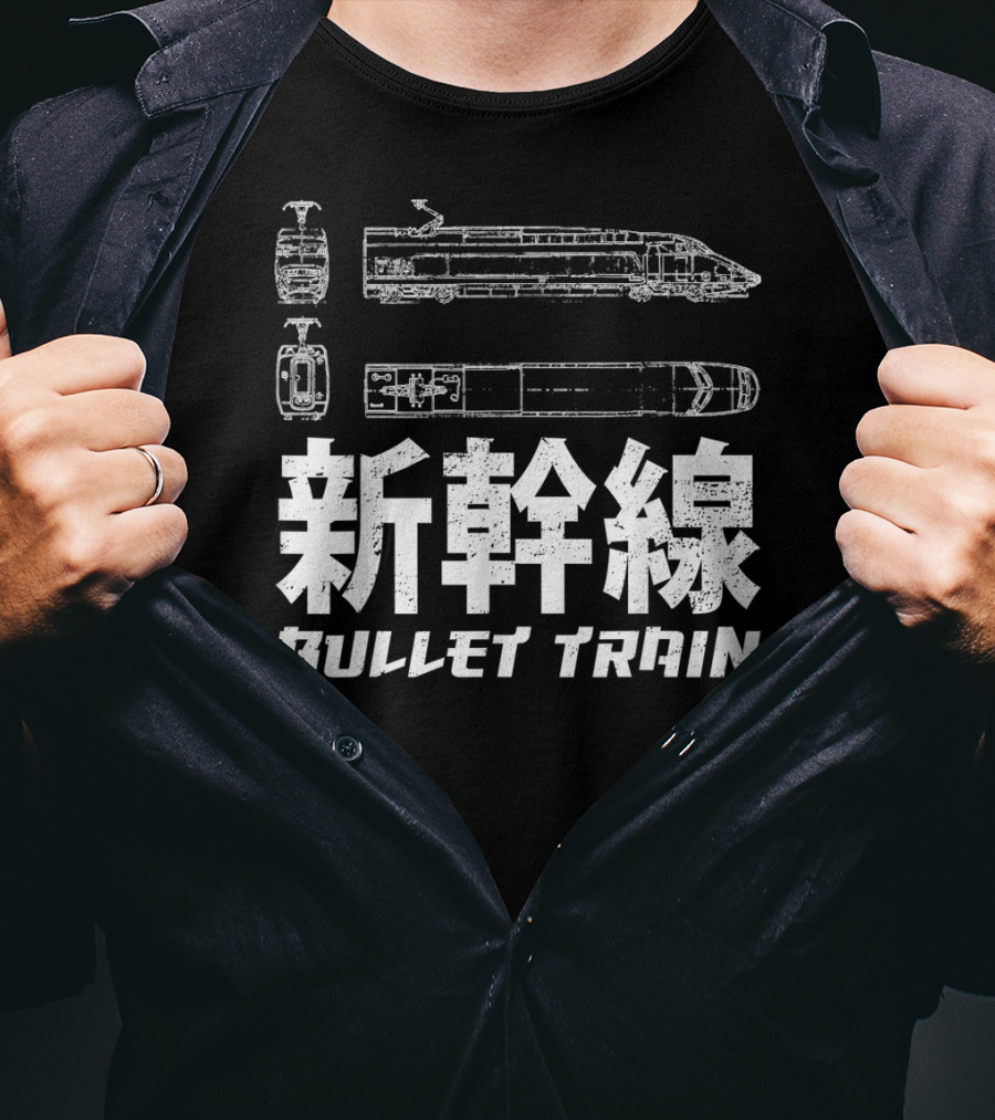 Shinkansen Bullet Train Blueprint Japanese Text T-Shirt