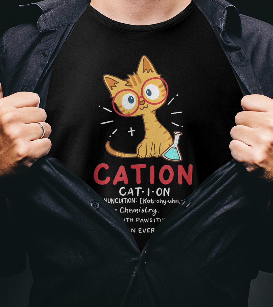 Cation Cat Ion Chemistry Pawsitive Charge Funny Cute Student T-Shirt