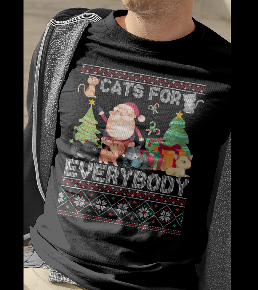 Cats For Everybody Christmas Santa Claus Cats And Trees T-Shirt