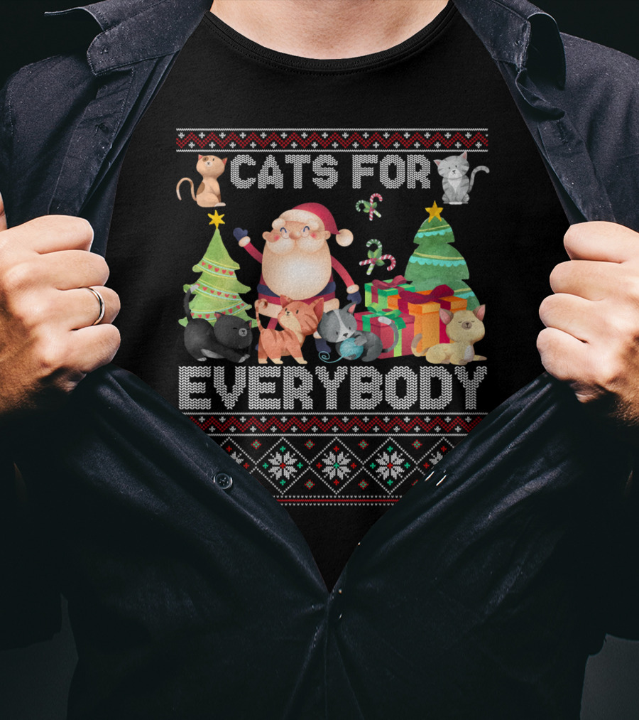 Cats For Everybody Christmas Santa Claus Cats And Trees T-Shirt