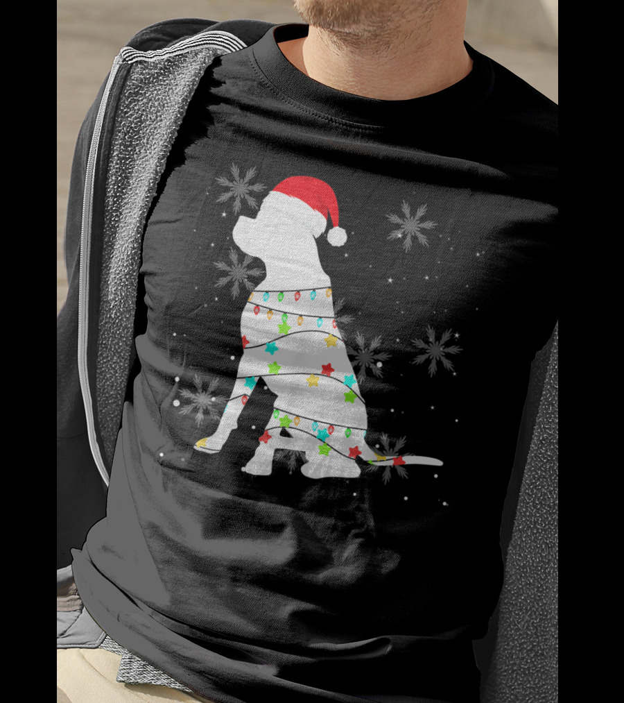 Christmas Lights Boxer Santa Hat Snowflakes T-Shirt