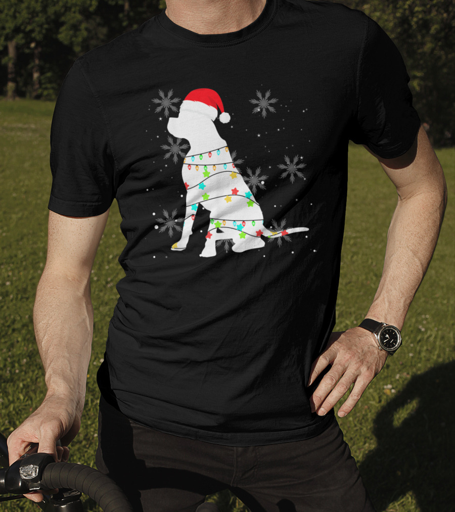 Christmas Lights Boxer Santa Hat Snowflakes T-Shirt