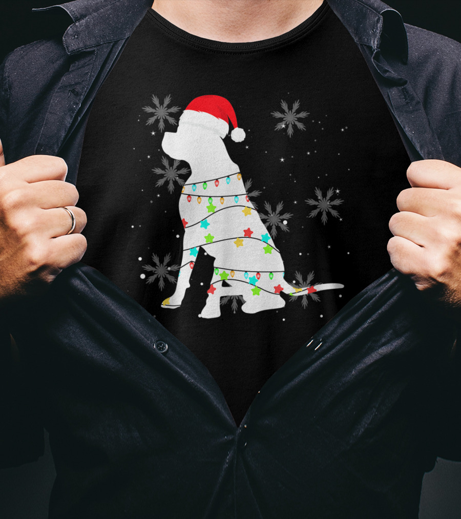 Christmas Lights Boxer Santa Hat Snowflakes T-Shirt