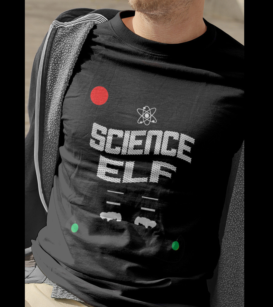 Science Elf Christmas Costume With Atom Hat And Striped Socks T-Shirt